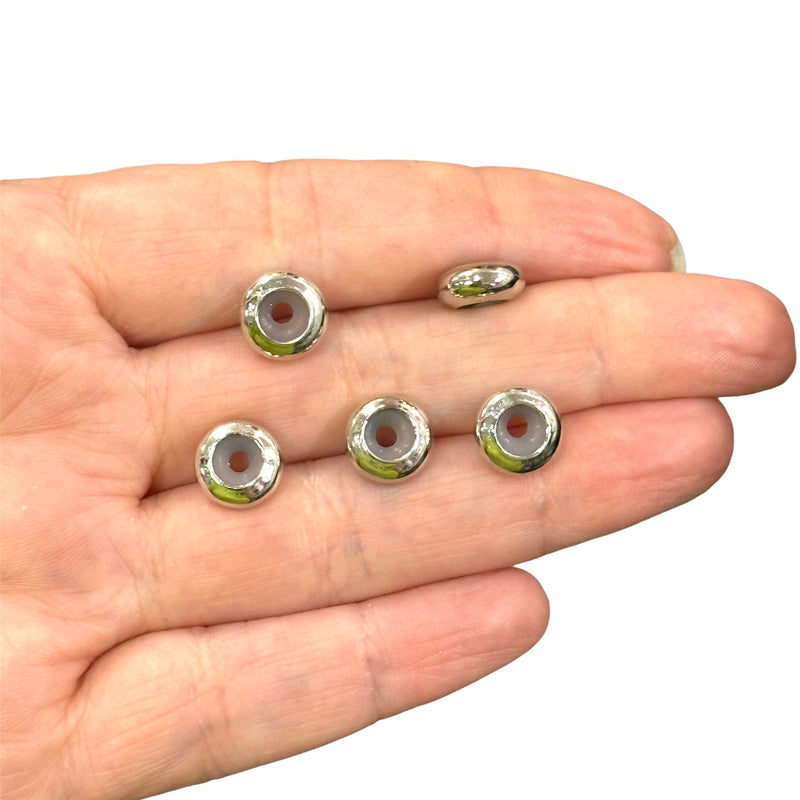Rhodium Plated 10mm Rubber Inside Beads, Slider Beads, Bead Stopper, 5 pcs in a pack