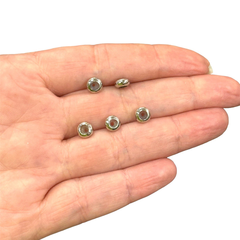 Rhodium Plated 6mm Rubber Inside Beads, Slider Beads, Bead Stopper, 5 pcs in a pack
