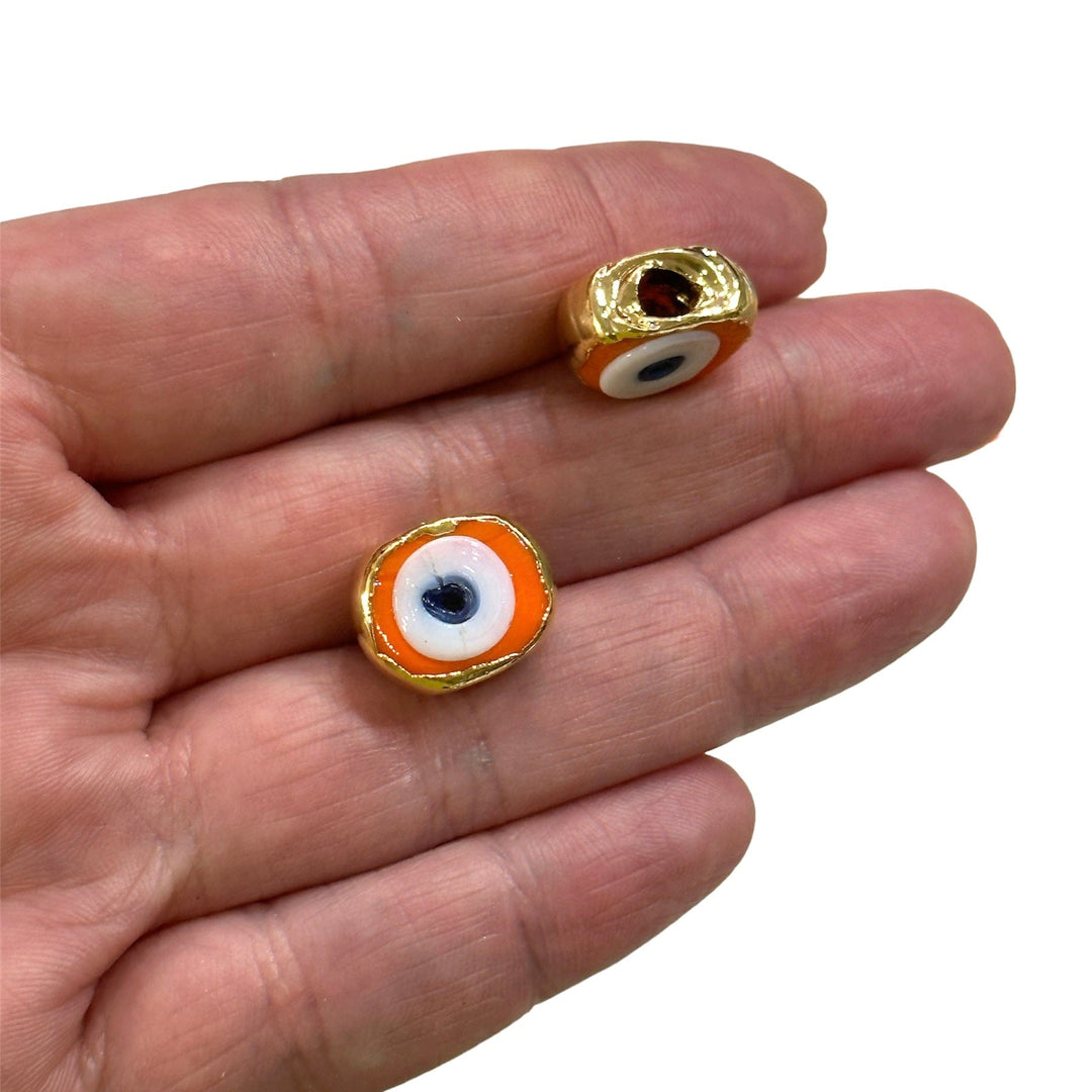 24Kt Gold Plated Hand Made Evil Eye Beads, Hand Made Evil Eye Beads Orange
