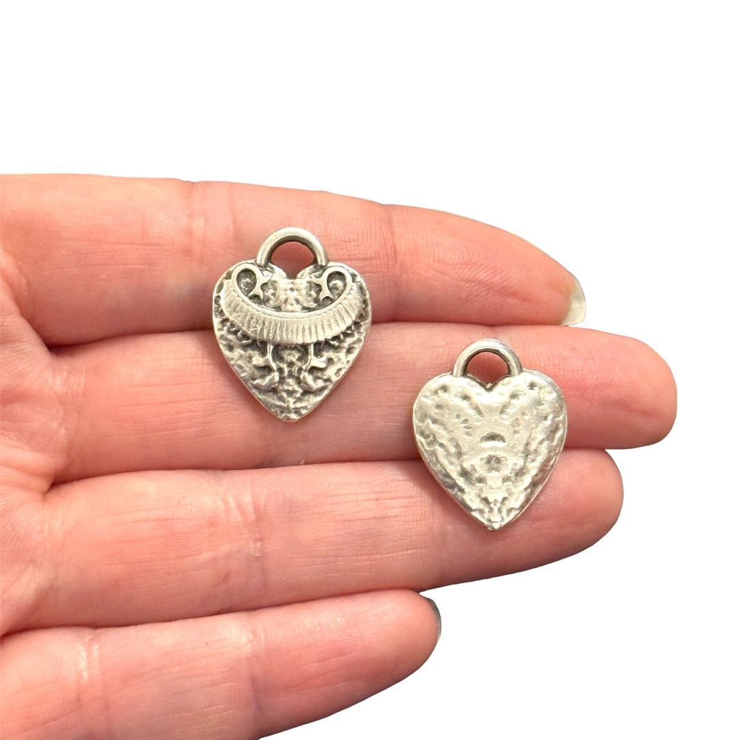 Antique Silver Plated Heart Charms, 2 pcs in a pack
