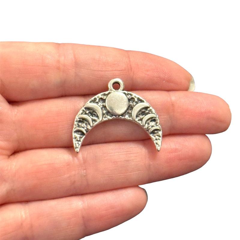 Antique Silver Plated Phases of Moon Crescent Charm