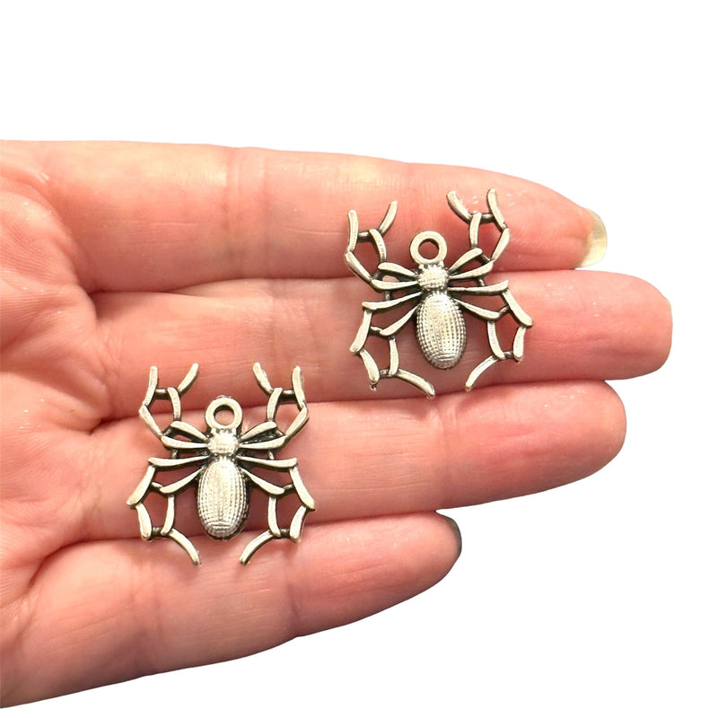 Antique Silver Plated Spider Charms, 2 pcs in a pack