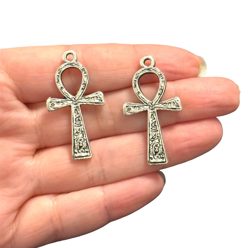 Antique Silver Plated Ankh Charms, 2 pcs in a pack