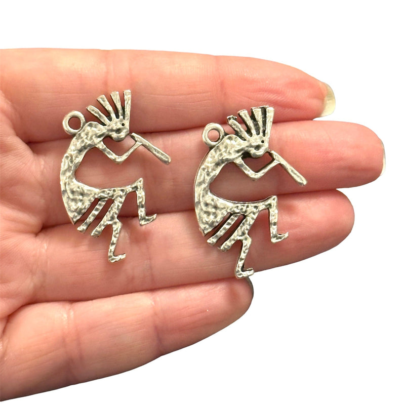 Antique Silver Plated Kokopelli Charms, 2 pcs in a pack