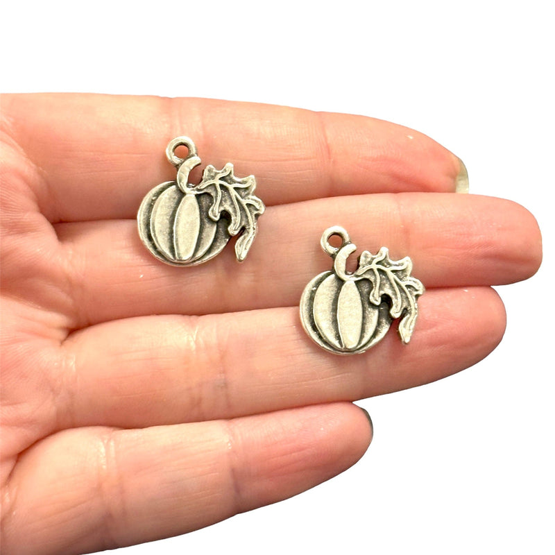 Antique Silver Plated Pumpkin Charms, 2 pcs in a pack