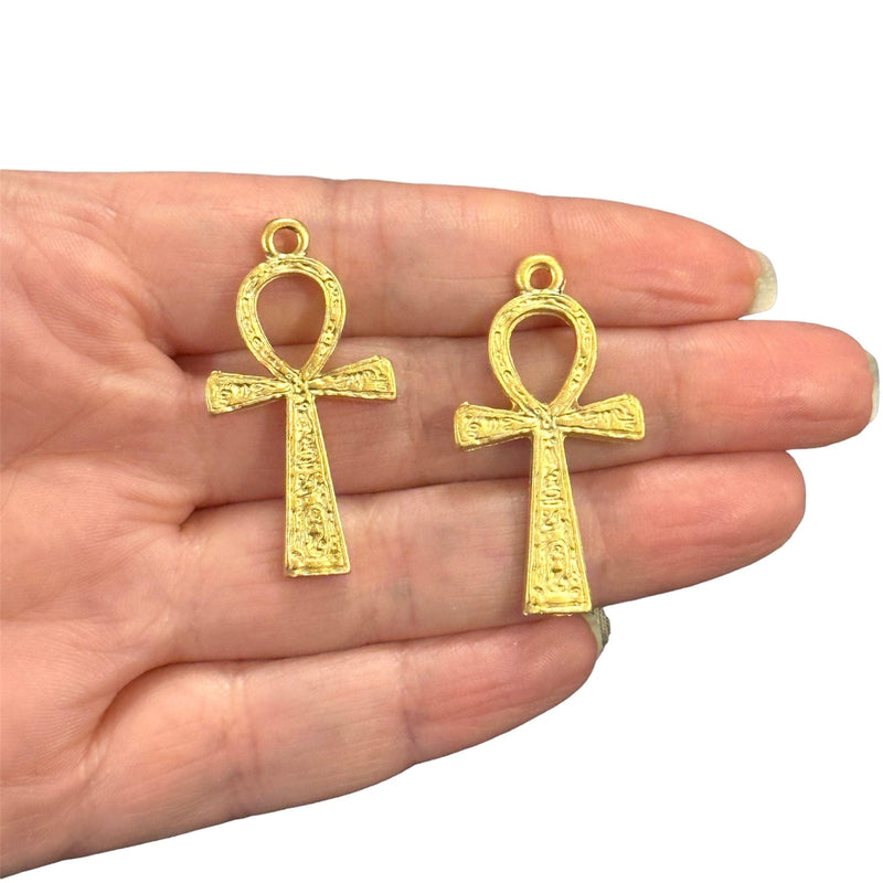 Matte Gold Plated Ankh Charms, 2 pcs in a pack