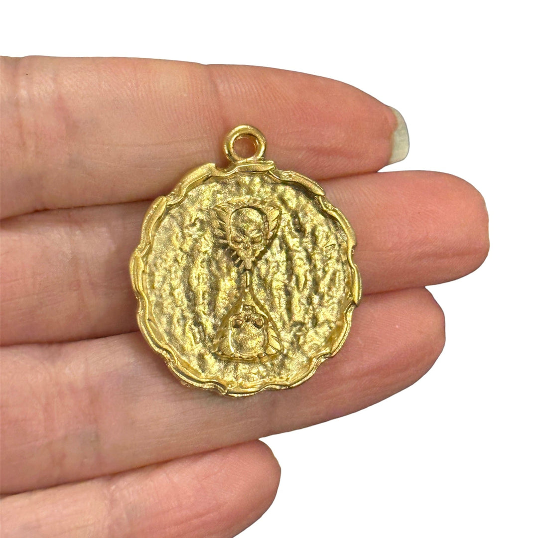 Matte Gold Plated Hourglass Skull Pendant