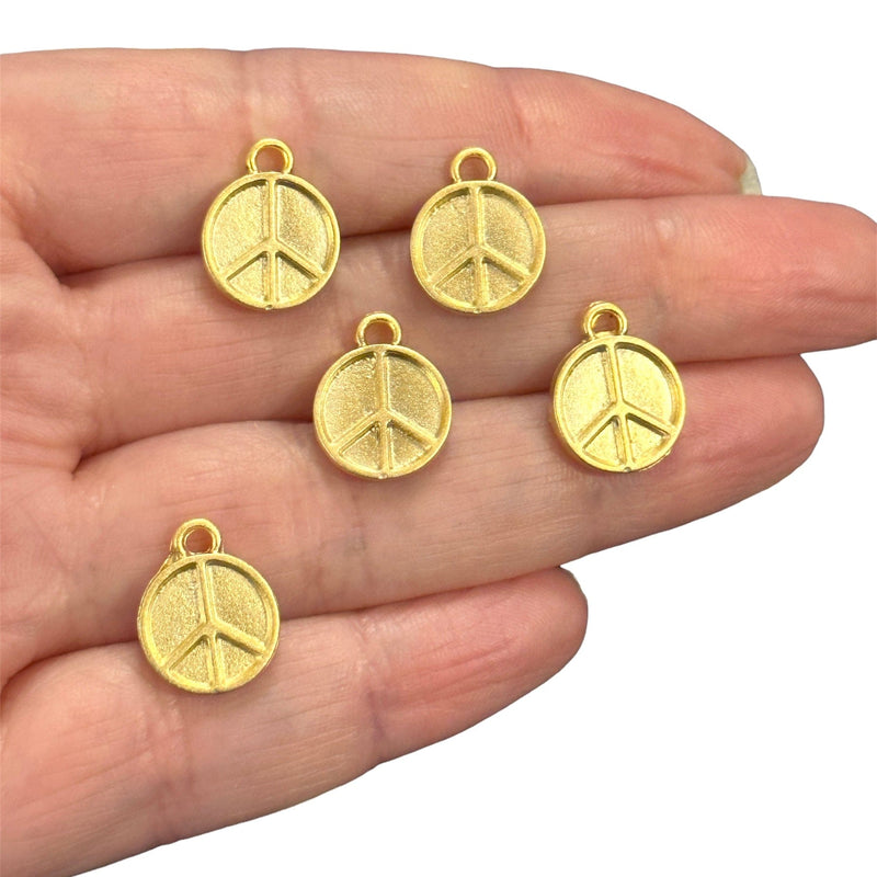 Matte Gold Plated Peace Charms, 5 pcs in a pack