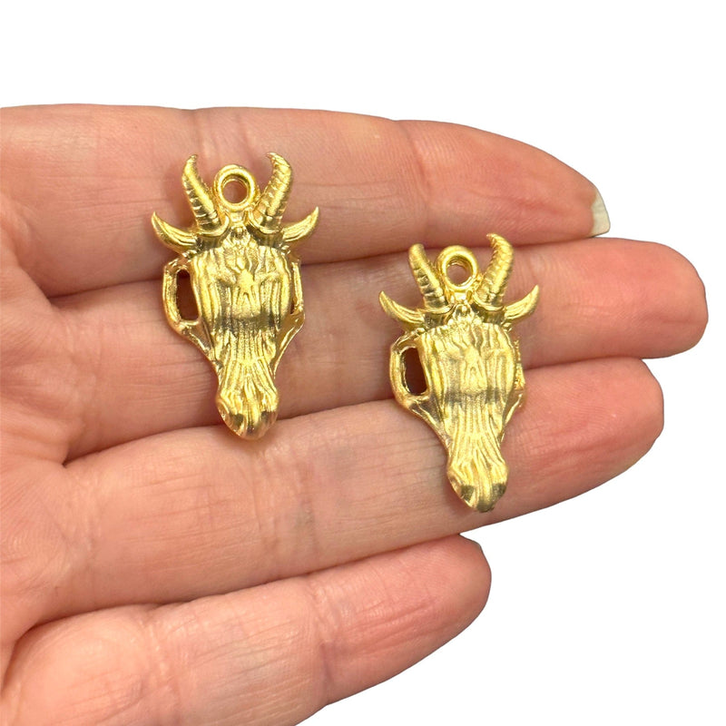 Matte Gold Plated Goat Skull Charms, 2 pcs in a pack