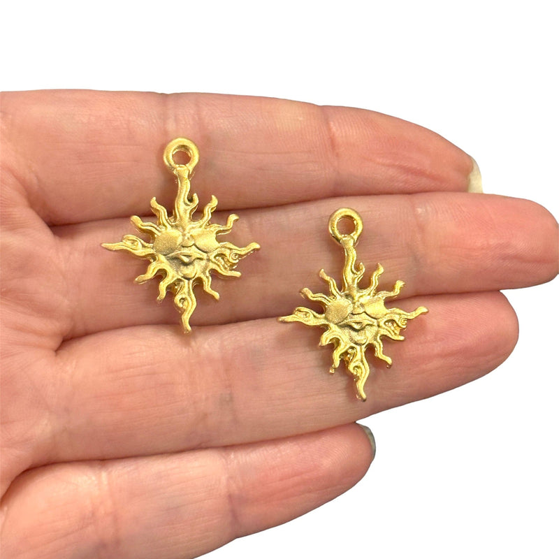 Matte Gold Plated Funny Sun Charms, 2 pcs in a pack