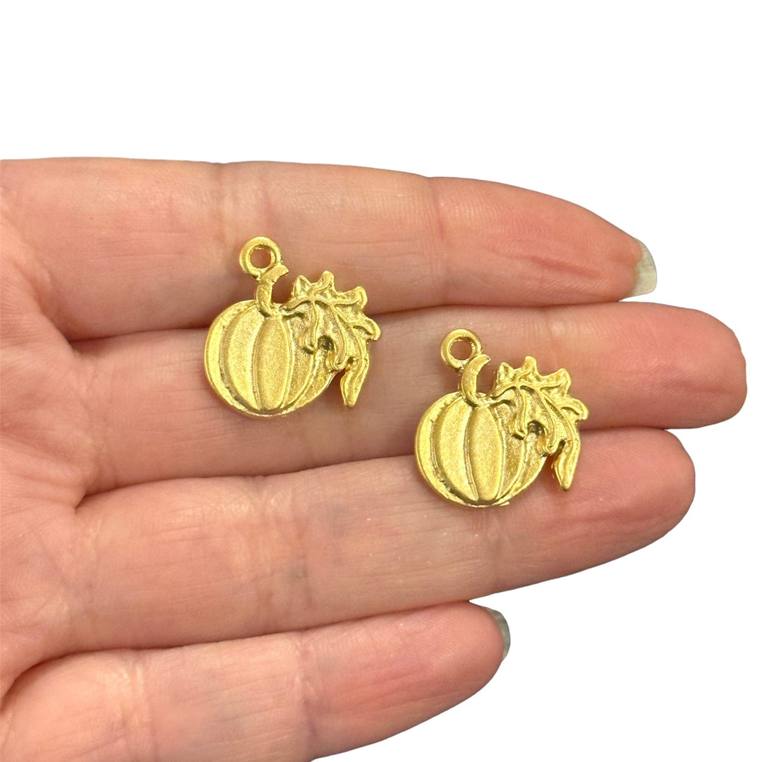 Matte Gold Plated Pumpkin Charms, 2 pcs in a pack
