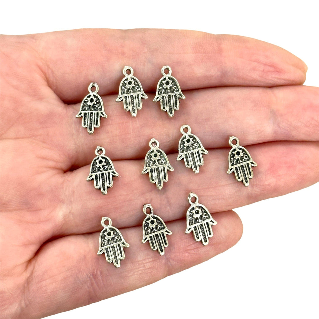 Antique Silver Plated Hamsa Charms,10 pcs in a pack