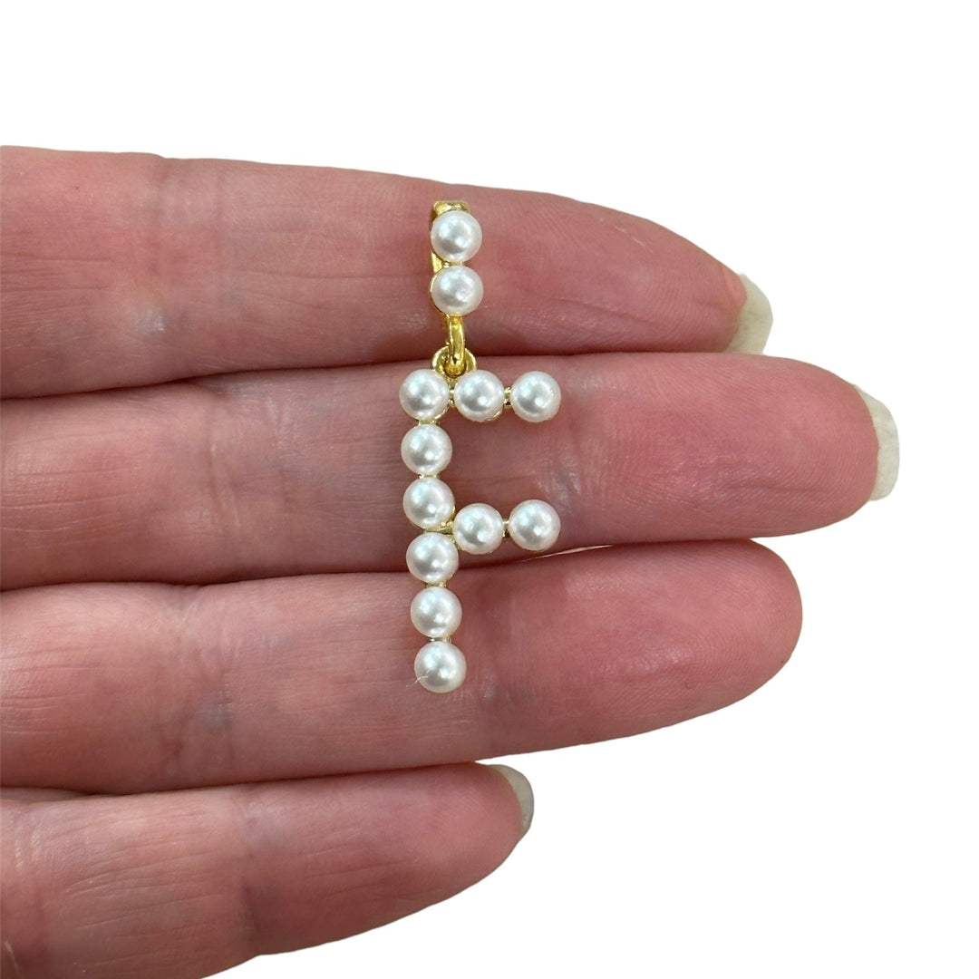 Initial Pendants, Initial Alphabet Letter Pendants, 24Kt Gold Plated White Pearl Style A to Z, Gold Initial Pendants, Initial Necklace