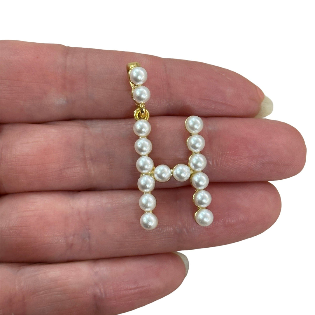 Initial Pendants, Initial Alphabet Letter Pendants, 24Kt Gold Plated White Pearl Style A to Z, Gold Initial Pendants, Initial Necklace