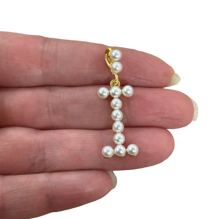 Initial Pendants, Initial Alphabet Letter Pendants, 24Kt Gold Plated White Pearl Style A to Z, Gold Initial Pendants, Initial Necklace