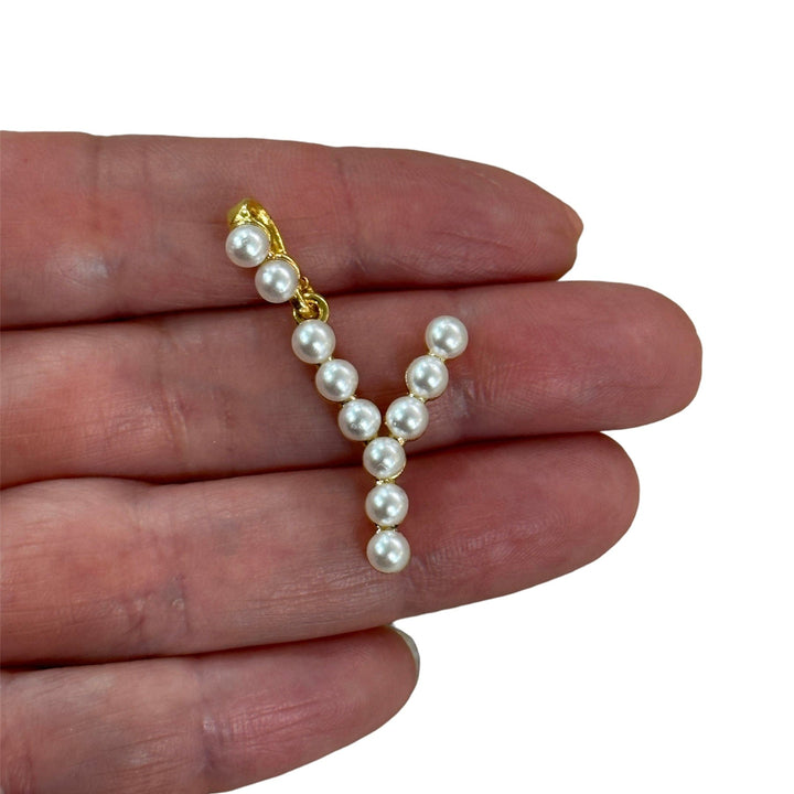 Initial Pendants, Initial Alphabet Letter Pendants, 24Kt Gold Plated White Pearl Style A to Z, Gold Initial Pendants, Initial Necklace
