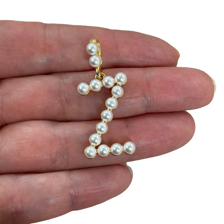 Initial Pendants, Initial Alphabet Letter Pendants, 24Kt Gold Plated White Pearl Style A to Z, Gold Initial Pendants, Initial Necklace