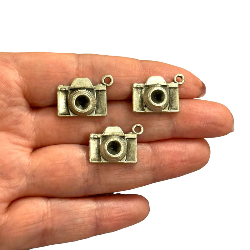 Antique Silver Plated Camera Charms, 3 pcs in a pack