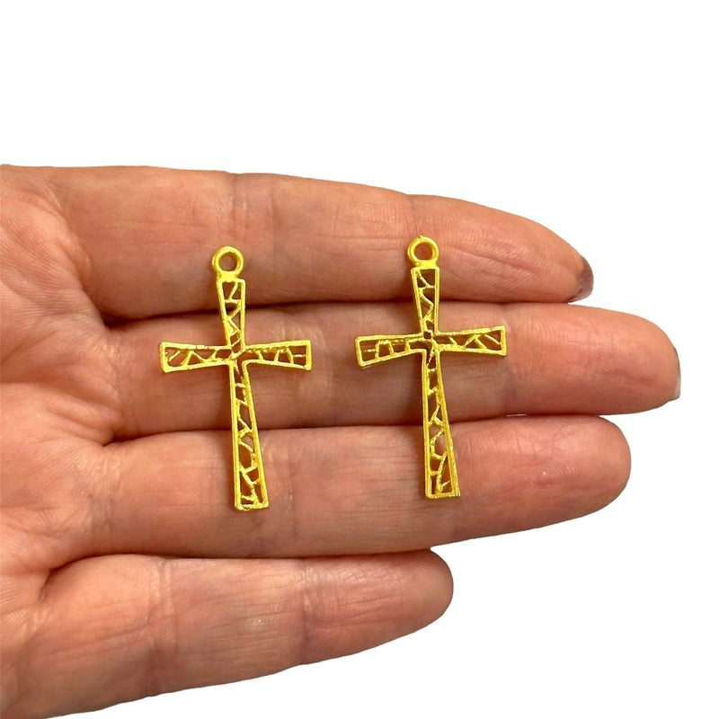 Mattvergoldete Kreuz-Kruzifix-Anhänger, 2 Stück in einer Packung