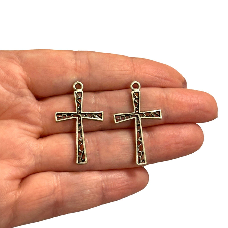 Antik versilberte Kreuz-Kruzifix-Anhänger, 2 Stück in einer Packung