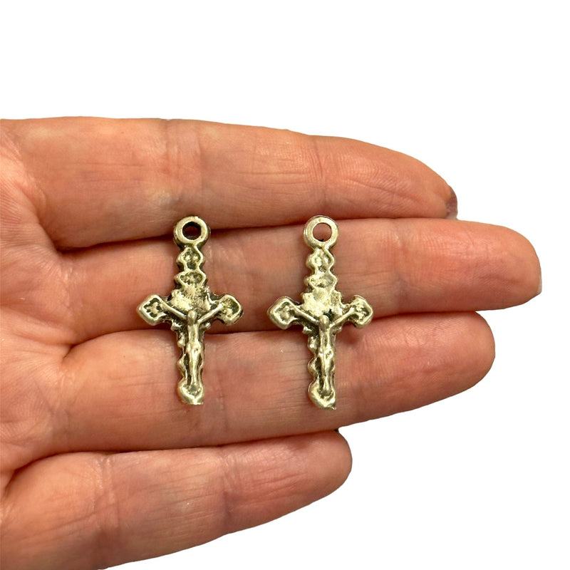 Pendentifs crucifix en forme de croix plaqués argent antique, 2 pièces dans un paquet