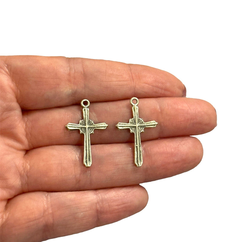 Antik versilberte Kreuz-Kruzifix-Anhänger, 2 Stück in einer Packung
