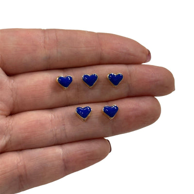 24Kt Shiny Gold Plated Navy Enamelled Heart Spacer Charms, 5 pcs in a pack