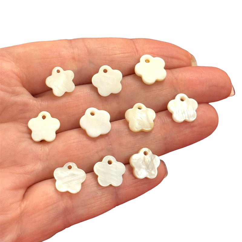 Mother of Pearl Flower Charms, Nacre Flower Charms, With Drilled Hole, 10 pieces in a pack