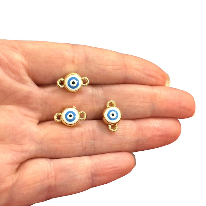 24 Karat vergoldete, doppelseitig emaillierte Evil Eye-Verbindungsanhänger, 3 Stück in einer Packung