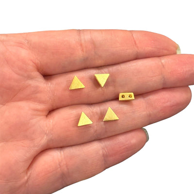 24Kt Matte Gold Plated Triangle Double Hole Spacer Charms, 5 pcs in a pack