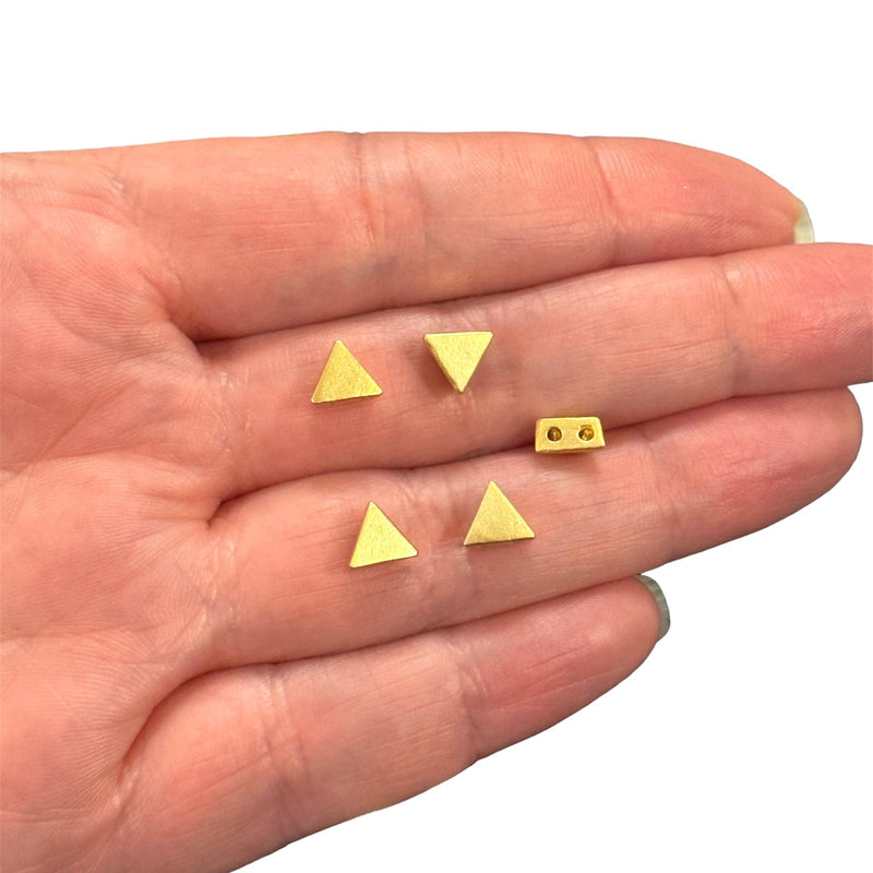 24Kt Matte Gold Plated Triangle Double Hole Spacer Charms, 5 pcs in a pack