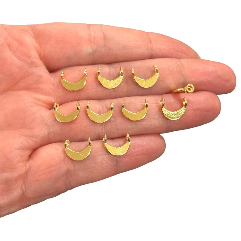 24Kt Gold Plated Crescent Double Hole Spacer Charms, 5 pcs in a pack