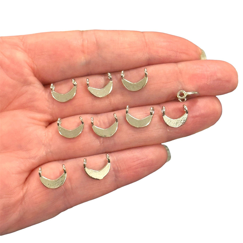 Rhodium Plated Crescent Double Hole Spacer Charms, 5 pcs in a pack