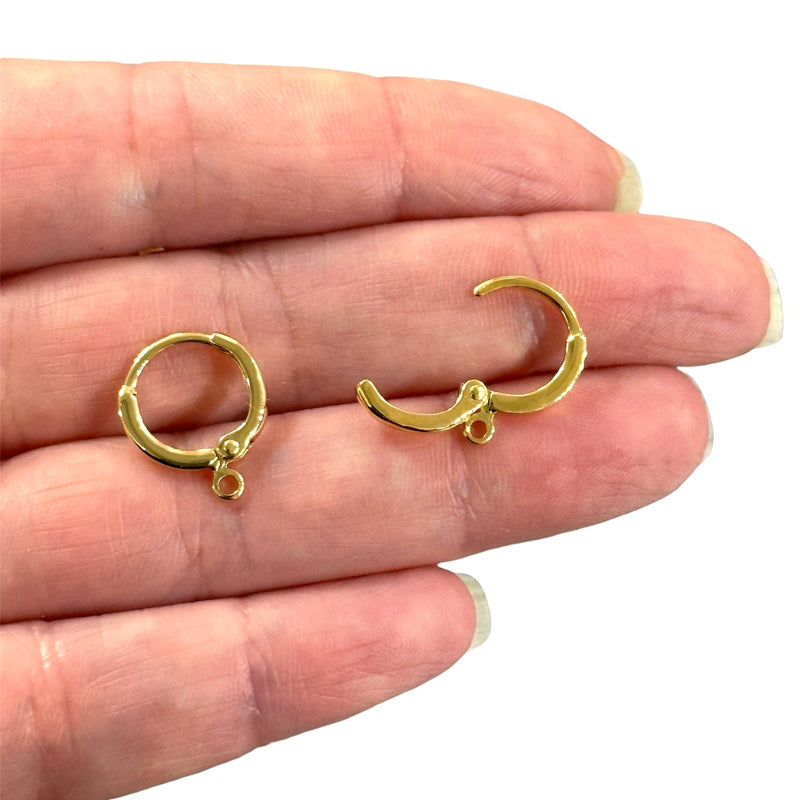 NEW!! 24Kt Shiny Gold Plated 14mm Brass Earrings, Gold Plated Earring, Two Pairs in a pack