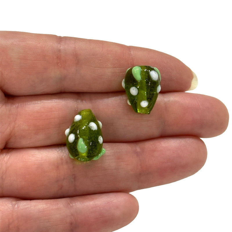 Hand Made Green Glass Vertical Hole FruitVine Beads, 2 Pcs in a pack