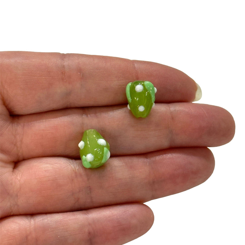 Hand Made Green Glass Vertical Hole FruitVine Beads, 2 Pcs in a pack