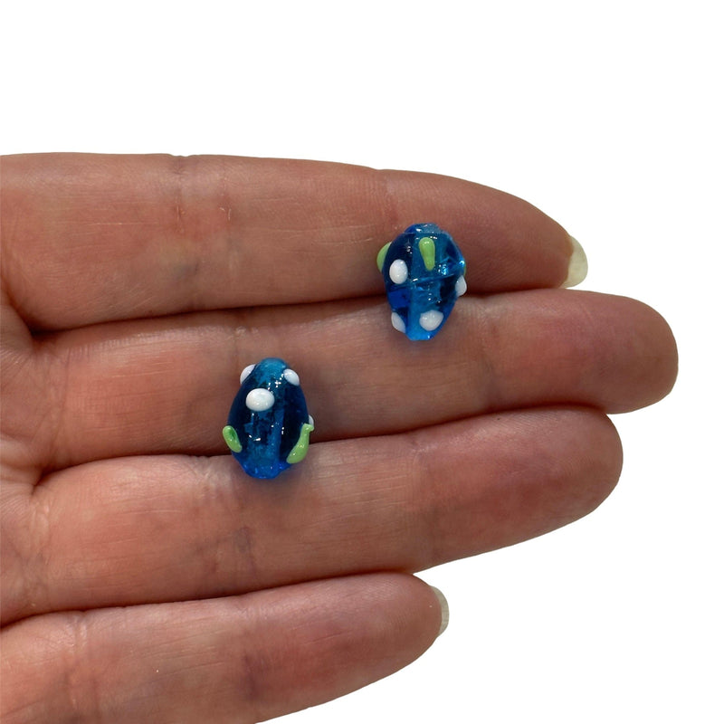 Hand Made Tp. Blue Glass Vertical Hole FruitVine Beads, 2 Pcs in a pack
