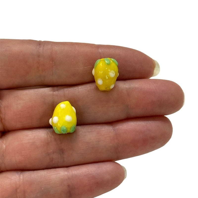 Hand Made Yellow Glass Vertical Hole FruitVine Beads, 2 Pcs in a pack