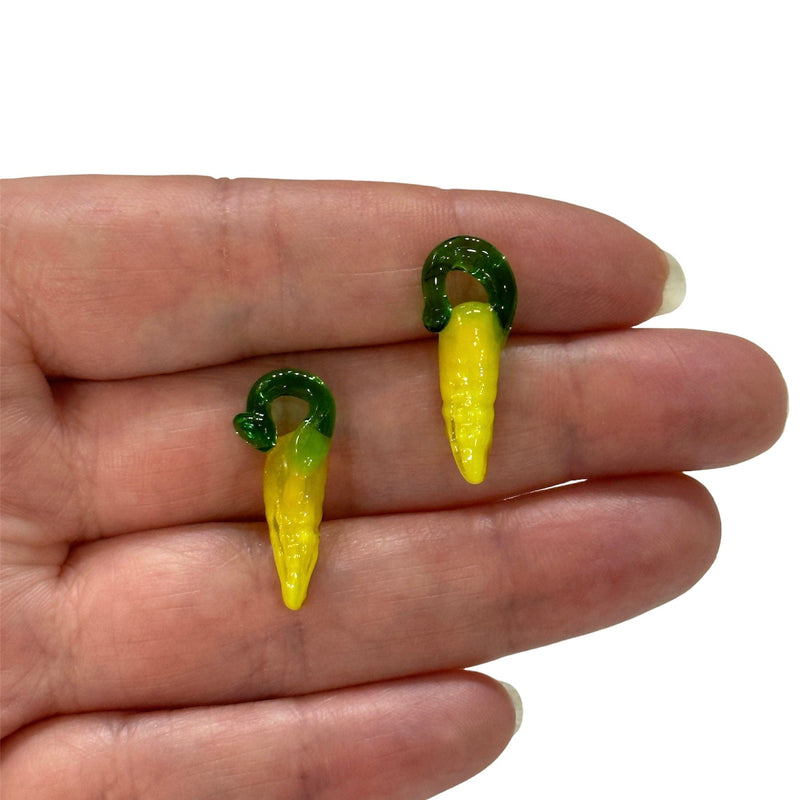 Hand Made Glass Corn Charms, 2 Pcs in a pack