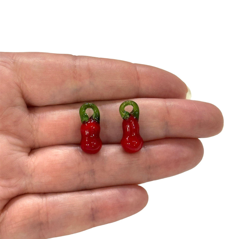 Hand Made Glass Pear Charms, 2 Pcs in a pack