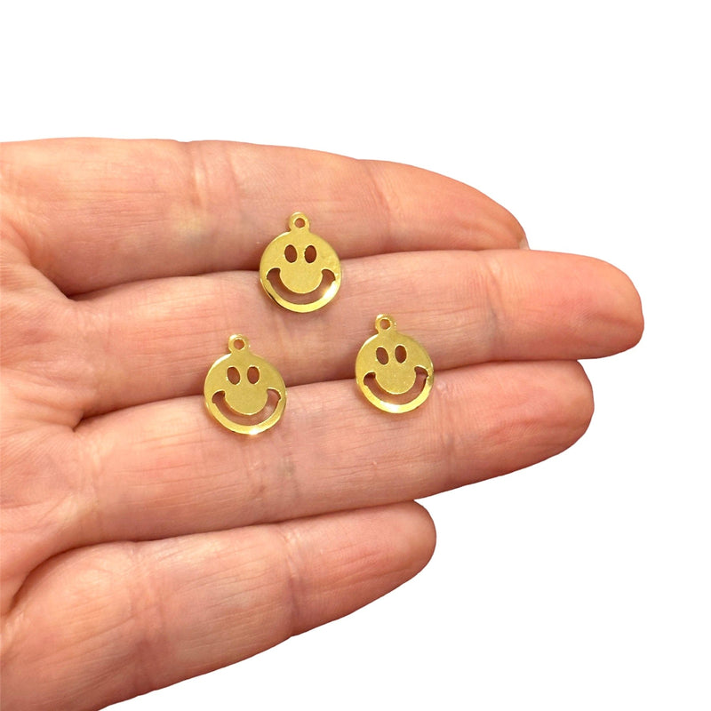 24Kt Gold Plated Smiley Face Charms, Gold Happiness Charms, 3 pcs in a pack