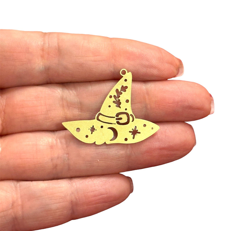 Raw Brass Witch Hat Charm, Laser Cut Witch Hat Charm