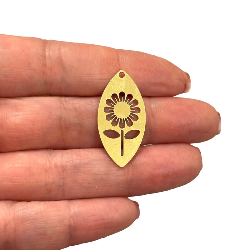 Charme de fleur en laiton brut, charme de fleur coupée au laser