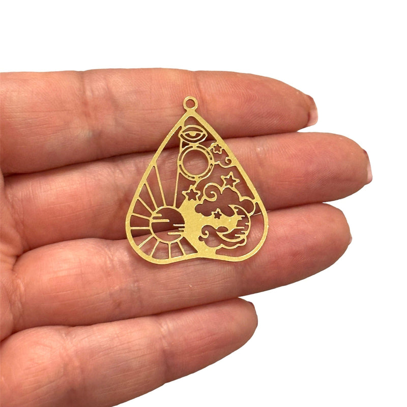 Charme céleste de coeur en laiton brut, charme céleste de coeur découpé au laser