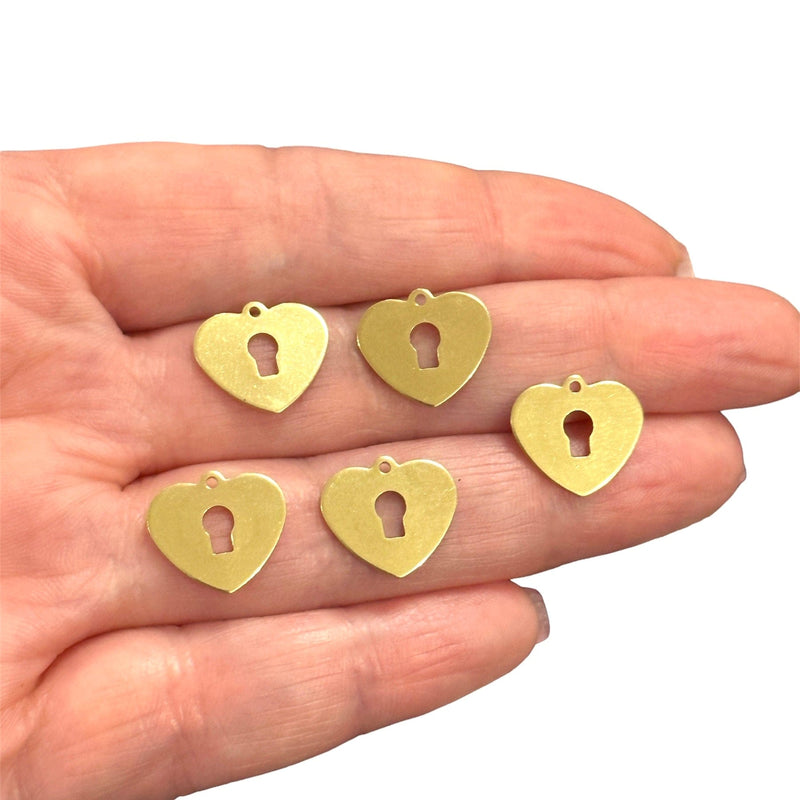 Breloques coeur en laiton brut, 5 pièces dans un paquet