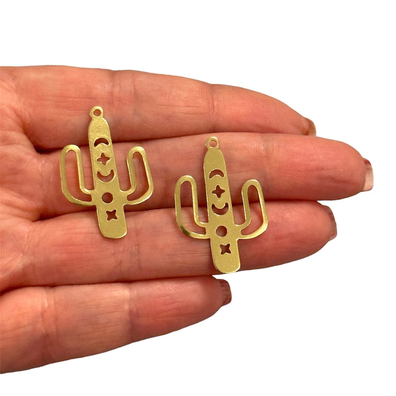 Raw Brass Cactus Charms,2 pcs in a pack