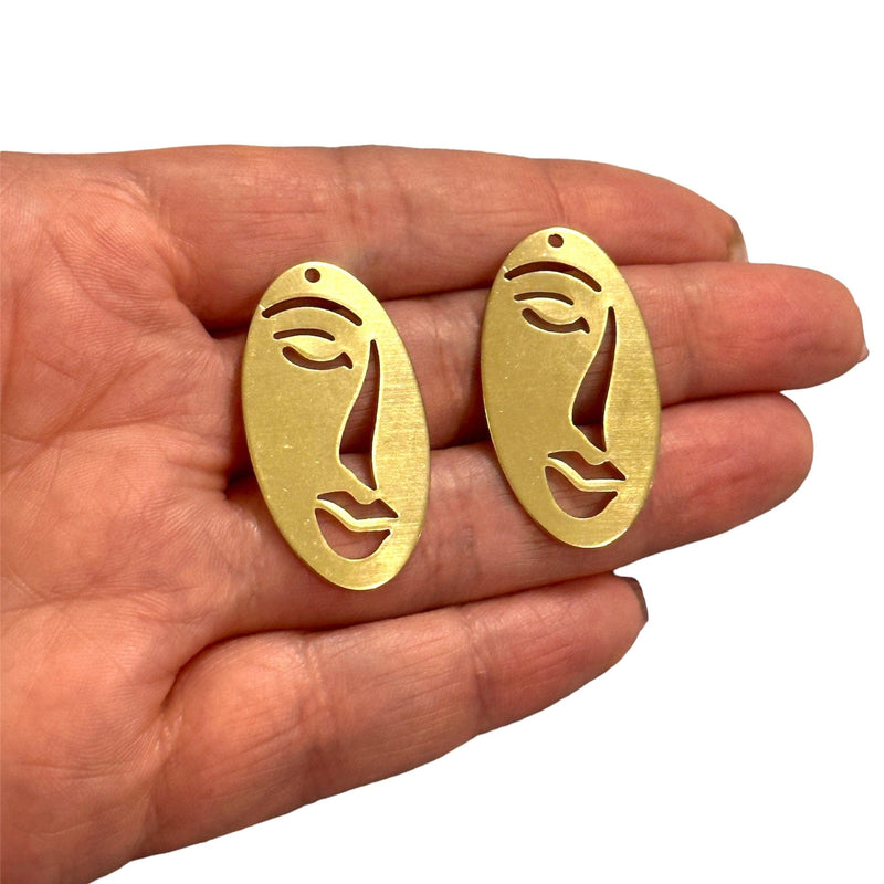 Raw Brass Face Abstract Charms, 2 pcs in a pack