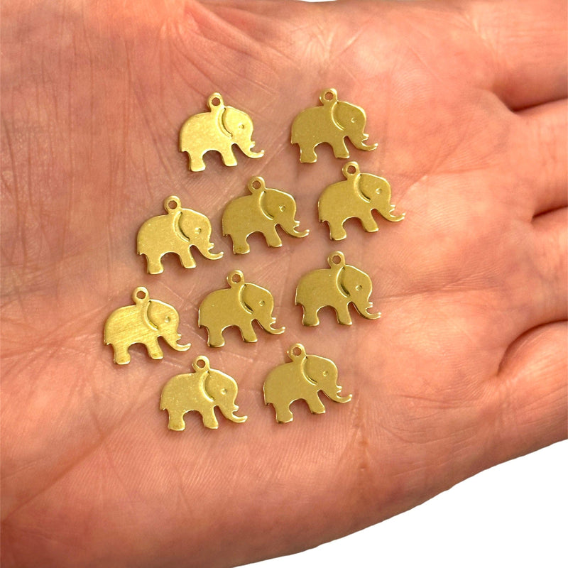 Raw Brass Elephant Charms, 10pcs in a pack