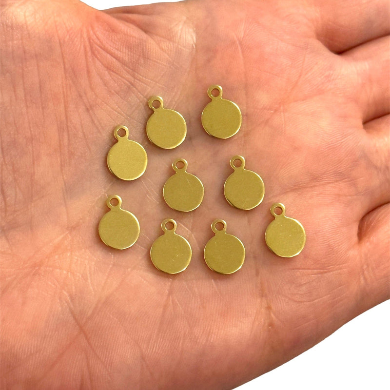Raw Brass Round Tag Charms, 10pcs in a pack