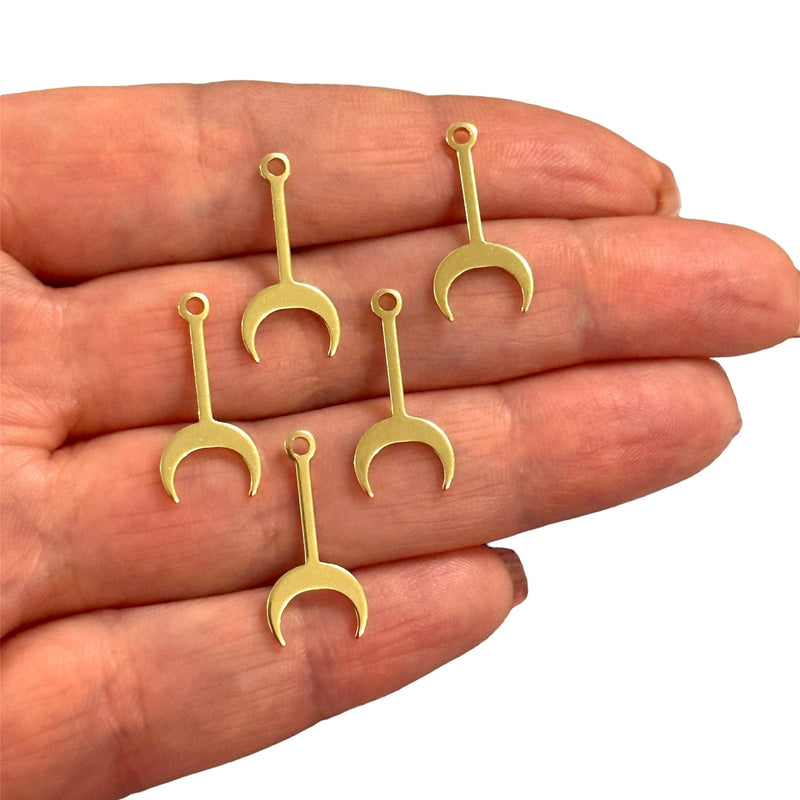 Raw Brass Crescent Stick Charms, 5 pcs in a pack